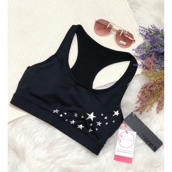 Mono B womens size M Sports bra racerback starts black silver star high Support - Picture 9 of 13